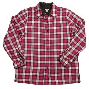LL Bean Womens XS Pink Plaid Fleece‎ Lined Flannel Shirt Jacket Shacket 285013